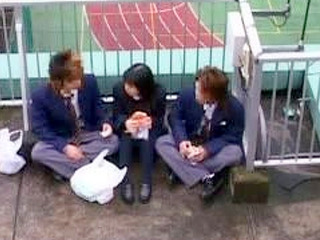 Japanese Schoolgirls' Naughty Roof Top Threesome with Two Nippon Boys