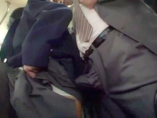 Nippon schoolgirl's XXX surprise grab on businessman's dick in Tokyo bus